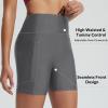 imageBALEAF Womens 5quot High Waisted Swim Shorts with Zipper Pockets Tummy Control Swimsuits Bottoms Board Shorts with LinerDark Gray