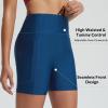 imageBALEAF Womens 5quot High Waisted Swim Shorts with Zipper Pockets Tummy Control Swimsuits Bottoms Board Shorts with LinerNavy Blue