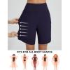 imageBALEAF Womens 9quot Long Swim Board Shorts with Zipper Pockets High Waisted Tummy Control Beach Shorts with LinerNavy Blue