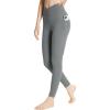imageBALEAF Womens Leggings with Pockets 25quot V Cross Waist Workout Leggings Tummy Control Yoga Ankle PantsGraphite Gray
