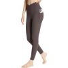 imageBALEAF Womens Leggings with Pockets 25quot V Cross Waist Workout Leggings Tummy Control Yoga Ankle PantsSeal Brown