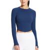 imageBALEAF Womens Long Sleeve Workout Tops Athletic Crop Top Running Slim Fit Gym Yoga ShirtsBlue