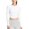 imageBALEAF Womens Long Sleeve Workout Tops Athletic Crop Top Running Slim Fit Gym Yoga ShirtsWhite