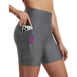 imageBALEAF Womens 5quot High Waisted Swim Shorts with Zipper Pockets Tummy Control Swimsuits Bottoms Board Shorts with LinerDark Gray