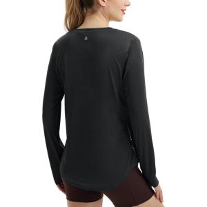 imageBALEAF Womens Long Sleeve Workout Shirts Running Athletic Hiking Tops for Women Lightweight UPF50 Quick Dry ThumbholesBlack