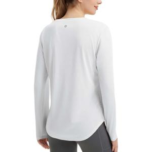 imageBALEAF Womens Long Sleeve Workout Shirts Running Athletic Hiking Tops for Women Lightweight UPF50 Quick Dry ThumbholesUltra White
