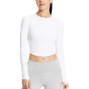 imageBALEAF Womens Long Sleeve Workout Tops Athletic Crop Top Running Slim Fit Gym Yoga ShirtsWhite