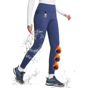 imageBALEAF Womens Thick Fleece Lined Winter Leggings Thermal Warm Pants Water Resistant Hiking High WaistedClassic Navy