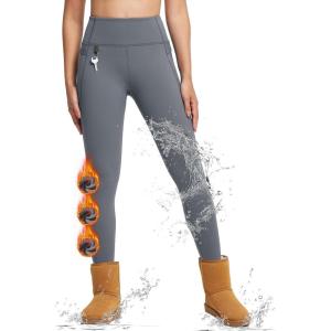 imageBALEAF Womens Thick Fleece Lined Winter Leggings Thermal Warm Pants Water Resistant Hiking High WaistedGraphite Gray