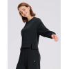 imageBALEAF Womens Crewneck Cropped Sweatshirt Fleece Oversized Sweater Long Sleeve Workout Tops Loose Pullover Fall OutfitsBlack