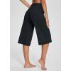 imageBALEAF Womens Wide Leg Yoga Capris Pants with Pockets Crossover Waist Loose Plus Size Cropped Pants Casual SummerBlack