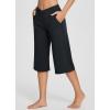 imageBALEAF Womens Wide Leg Yoga Capris Pants with Pockets Crossover Waist Loose Plus Size Cropped Pants Casual SummerBlack