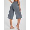 imageBALEAF Womens Wide Leg Yoga Capris Pants with Pockets Crossover Waist Loose Plus Size Cropped Pants Casual SummerDark Grey