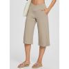imageBALEAF Womens Wide Leg Yoga Capris Pants with Pockets Crossover Waist Loose Plus Size Cropped Pants Casual SummerKhaki
