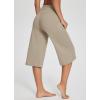 imageBALEAF Womens Wide Leg Yoga Capris Pants with Pockets Crossover Waist Loose Plus Size Cropped Pants Casual SummerKhaki