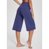 imageBALEAF Womens Wide Leg Yoga Capris Pants with Pockets Crossover Waist Loose Plus Size Cropped Pants Casual SummerNavy Blue