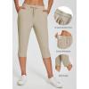 imageBALEAF Womens Yoga Capris Pants with Pockets Lightweight UPF50 Drawstring Waist Petite Athletic Sweatpants Casual SummerKhaki