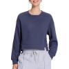 imageBALEAF Womens Crewneck Cropped Sweatshirt Fleece Oversized Sweater Long Sleeve Workout Tops Loose Pullover Fall OutfitsNavy Blue