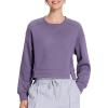 imageBALEAF Womens Crewneck Cropped Sweatshirt Fleece Oversized Sweater Long Sleeve Workout Tops Loose Pullover Fall OutfitsPurple