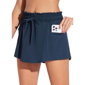 imageBALEAF Skorts for Women Casual Golf Skirts High Smocked Waistband Zipper Pockets UPF50 Navy M
