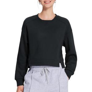 imageBALEAF Womens Crewneck Cropped Sweatshirt Fleece Oversized Sweater Long Sleeve Workout Tops Loose Pullover Fall OutfitsBlack