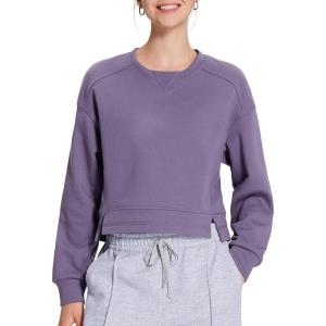 imageBALEAF Womens Crewneck Cropped Sweatshirt Fleece Oversized Sweater Long Sleeve Workout Tops Loose Pullover Fall OutfitsPurple