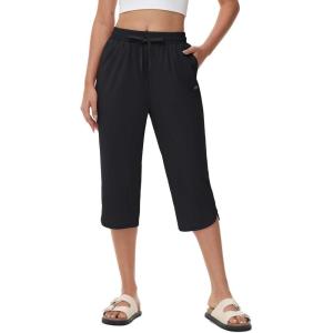 imageBALEAF Womens Swim Capris Pants 18quot Knee Length Modest Swimsuits Quick Dry UPF 50 Beach Bathing Suit Bottoms with PocketsBlack