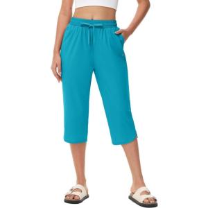 imageBALEAF Womens Swim Capris Pants 18quot Knee Length Modest Swimsuits Quick Dry UPF 50 Beach Bathing Suit Bottoms with PocketsBlue