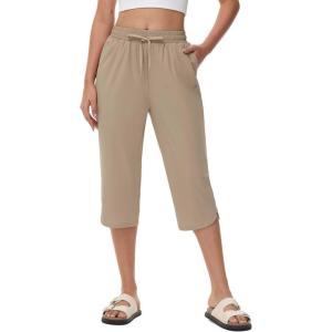 imageBALEAF Womens Swim Capris Pants 18quot Knee Length Modest Swimsuits Quick Dry UPF 50 Beach Bathing Suit Bottoms with PocketsBrown