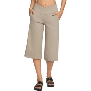 imageBALEAF Womens Wide Leg Yoga Capris Pants with Pockets Crossover Waist Loose Plus Size Cropped Pants Casual SummerKhaki