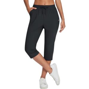 imageBALEAF Womens Yoga Capris Pants with Pockets Lightweight UPF50 Drawstring Waist Petite Athletic Sweatpants Casual SummerBlack