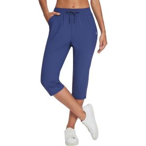 imageBALEAF Womens Yoga Capris Pants with Pockets Lightweight UPF50 Drawstring Waist Petite Athletic Sweatpants Casual SummerNavy Blue