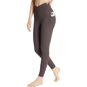 imageBALEAF Womens Leggings with Pockets Black Tummy Control Workout High Waisted Athletic 78 Ultra Soft Gym Yoga Ankle PantsSeal Brown