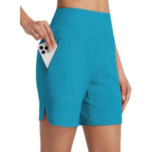 imagebaleaf Womens 7 Swim Board Shorts with Zipper Pockets High Waisted Long Beach Swimming Shorts Modest Swimsuits BottomAqua Blue