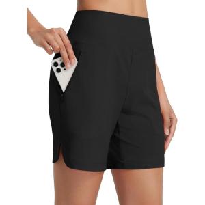 imagebaleaf Womens 7 Swim Board Shorts with Zipper Pockets High Waisted Long Beach Swimming Shorts Modest Swimsuits BottomBlack