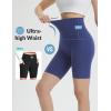 imagebaleaf Womens 8quot Biker Shorts Super High Waisted Tummy Control Yoga Workout Gym Short with PocketsNavy Blue
