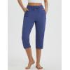 imagebaleaf Womens Yoga Capri Pants with Zipper Pockets Summer Drawstring Capris Joggers Lounge Crop 19quotNavy Blue