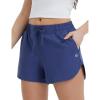 imagebaleaf Womens 35quot Running Shorts Quick Dry with Zipper Pocket Liner Shorts Gym WorkoutNavy Blue