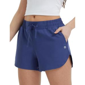 imagebaleaf Womens 35quot Running Shorts Quick Dry with Zipper Pocket Liner Shorts Gym WorkoutNavy Blue