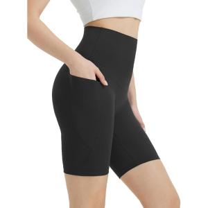 imagebaleaf Womens 8quot Biker Shorts Super High Waisted Tummy Control Yoga Workout Gym Short with PocketsBlack