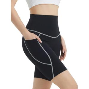 imagebaleaf Womens 8quot Biker Shorts Super High Waisted Tummy Control Yoga Workout Gym Short with PocketsBlackWhite