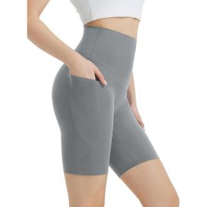 imagebaleaf Womens 8quot Biker Shorts Super High Waisted Tummy Control Yoga Workout Gym Short with PocketsDark Gray