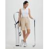 imageBALEAF Womens Golf Shorts 9 Knee Length Stretch Bermuda Long Shorts Belt Loops Pockets Casual Work UPF 50Khaki