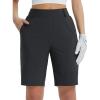 imageBALEAF Womens Golf Shorts 9 Knee Length Stretch Bermuda Long Shorts Belt Loops Pockets Casual Work UPF 50Black