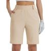 imageBALEAF Womens Golf Shorts 9 Knee Length Stretch Bermuda Long Shorts Belt Loops Pockets Casual Work UPF 50Khaki