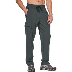 imagebaleaf Mens 32 Hiking Pants Cargo Pockets Lightweight Water Resistant Quick Dry Travel UPF 50 RunningGray