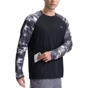 imagebaleaf Mens Sun Protection Swim Shirts Zipper Pocket Rash Guard Shirt Quick Dry Long Sleeve Sun Shirt UPF 50Black Coconut