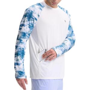 imagebaleaf Mens Sun Protection Swim Shirts Zipper Pocket Rash Guard Shirt Quick Dry Long Sleeve Sun Shirt UPF 50Blue Coconut