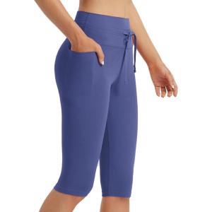 imagebaleaf Womens Capri Leggings with Pockets Knee Length Capris Pants Yoga Workout Exercise for Casual SummerClassic Navy