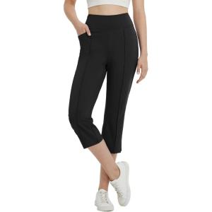 imagebaleaf Womens Capri Yoga Pants Dressy Casual Capris with Pockets Stretch Crop Lounge Pants Straight Open Bottom SummerBlack